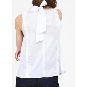 ZARA White Eyelet Cotton Blouse with Beaded Hem Size S